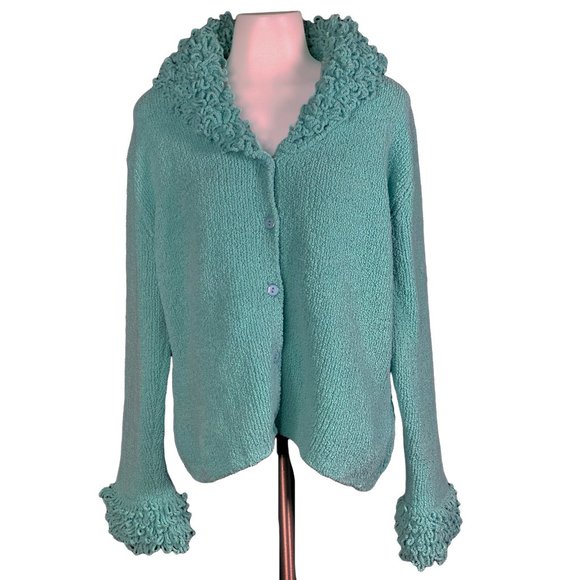 Fred Thomas Plush Cardigan Sweater Blue, Small - Picture 2 of 8